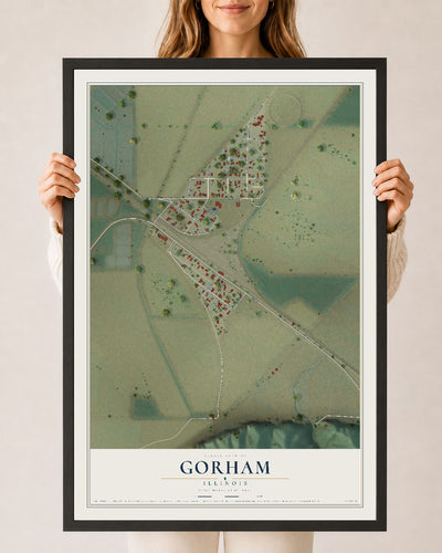 Map of Gorham, Illinois, 24 x 36 inch print in a black wood frame
