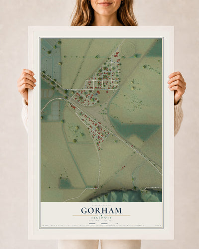 Map of Gorham, Illinois, 24 x 36 inch print in a white wood frame