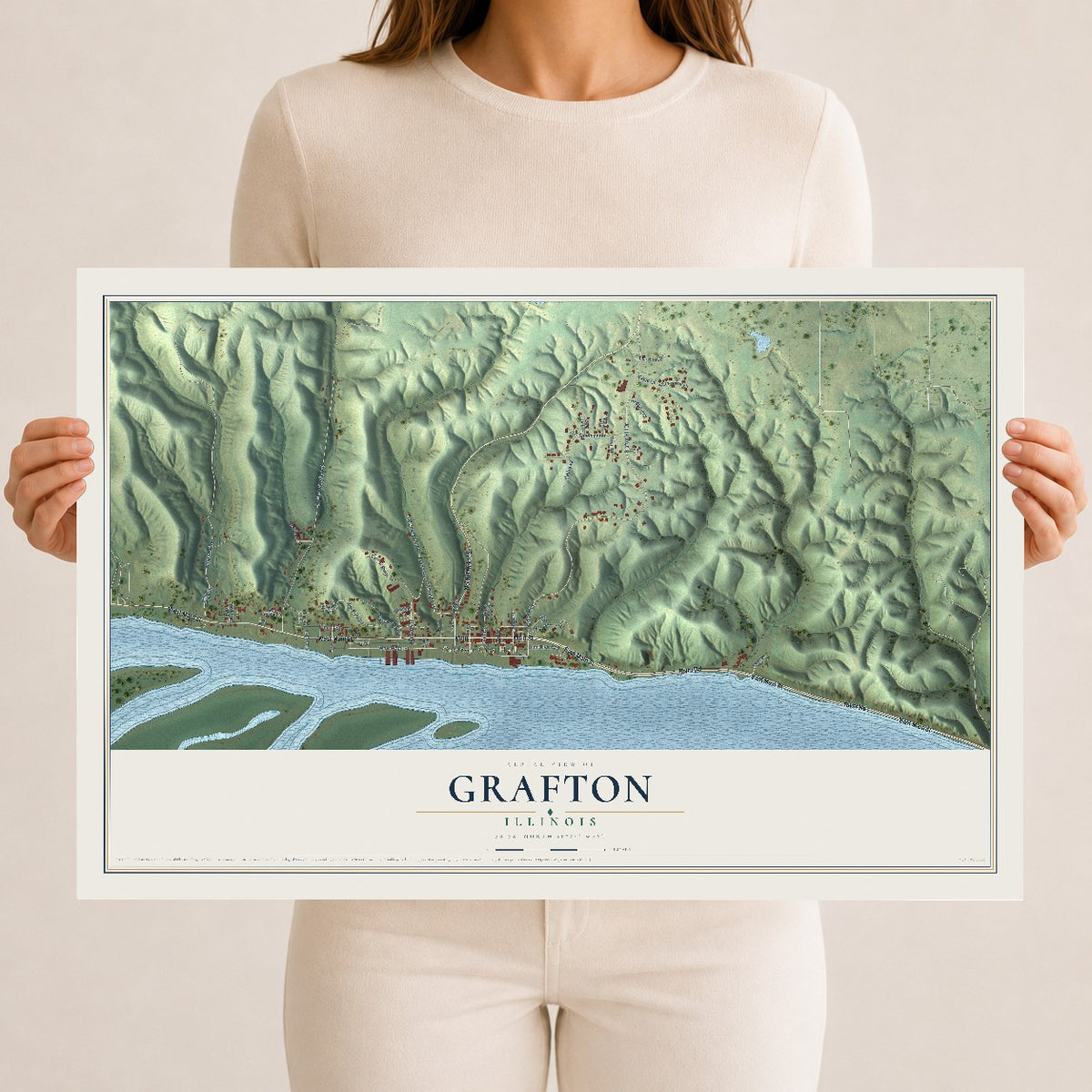 Map of Grafton, Illinois, 12 x 18 inch unframed archival matte print