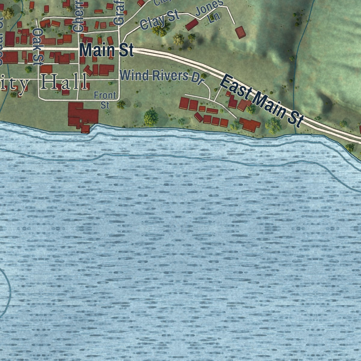 Close-up of the map of Grafton, Illinois print showing street and building detail
