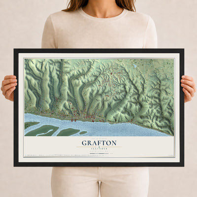 Map of Grafton, Illinois, 12 x 18 inch print in a black wood frame