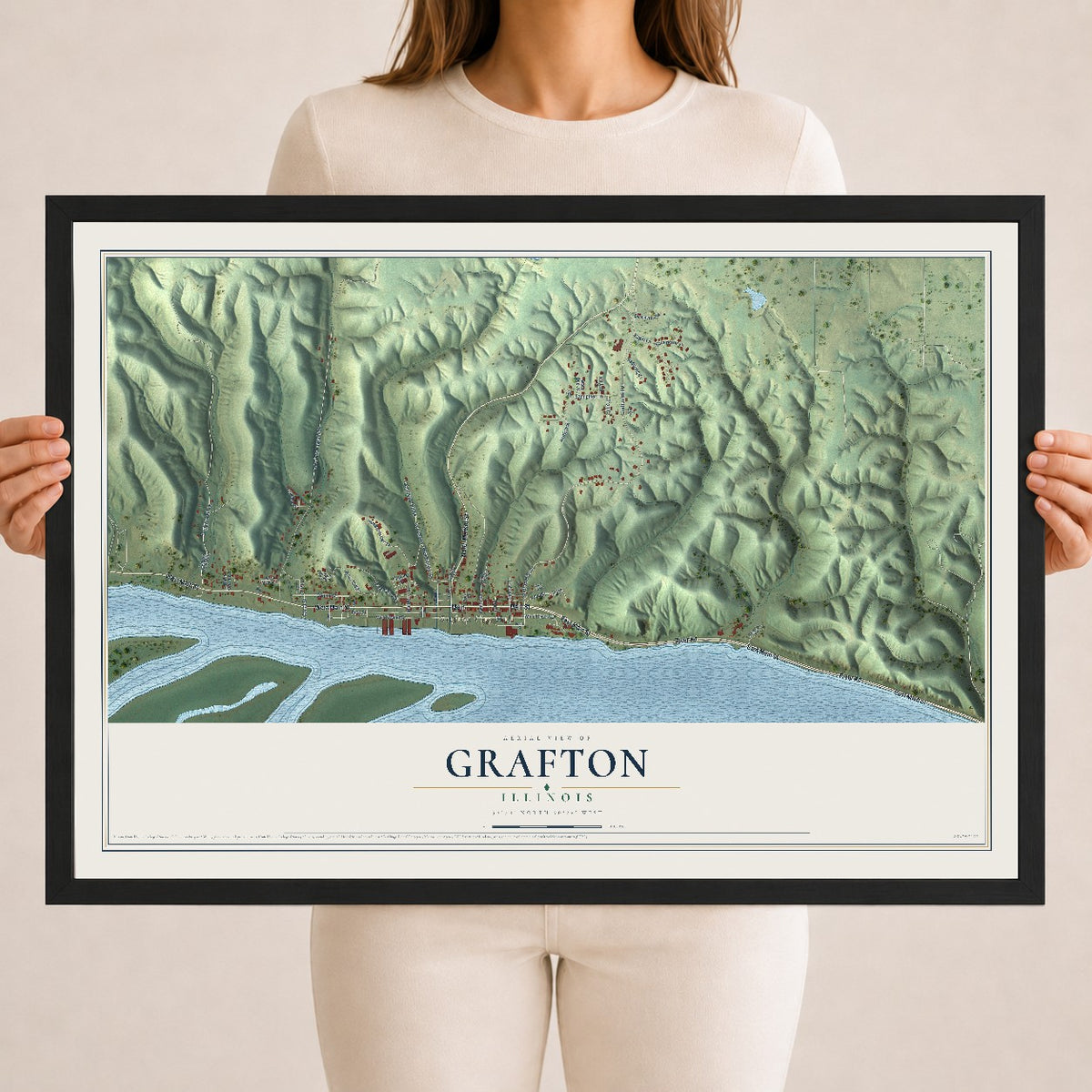 Map of Grafton, Illinois, 18 x 24 inch print in a black wood frame