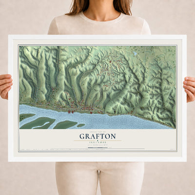 Map of Grafton, Illinois, 18 x 24 inch print in a white wood frame