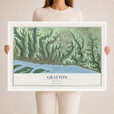 Map of Grafton, Illinois, 24 x 36 inch print in a white wood frame