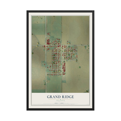 Map of Grand Ridge, Illinois, 12 x 18 inch print in a black wood frame