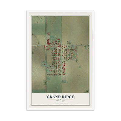 Map of Grand Ridge, Illinois, 12 x 18 inch print in a white wood frame