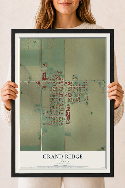 Map of Grand Ridge, Illinois, 18 x 24 inch print in a black wood frame