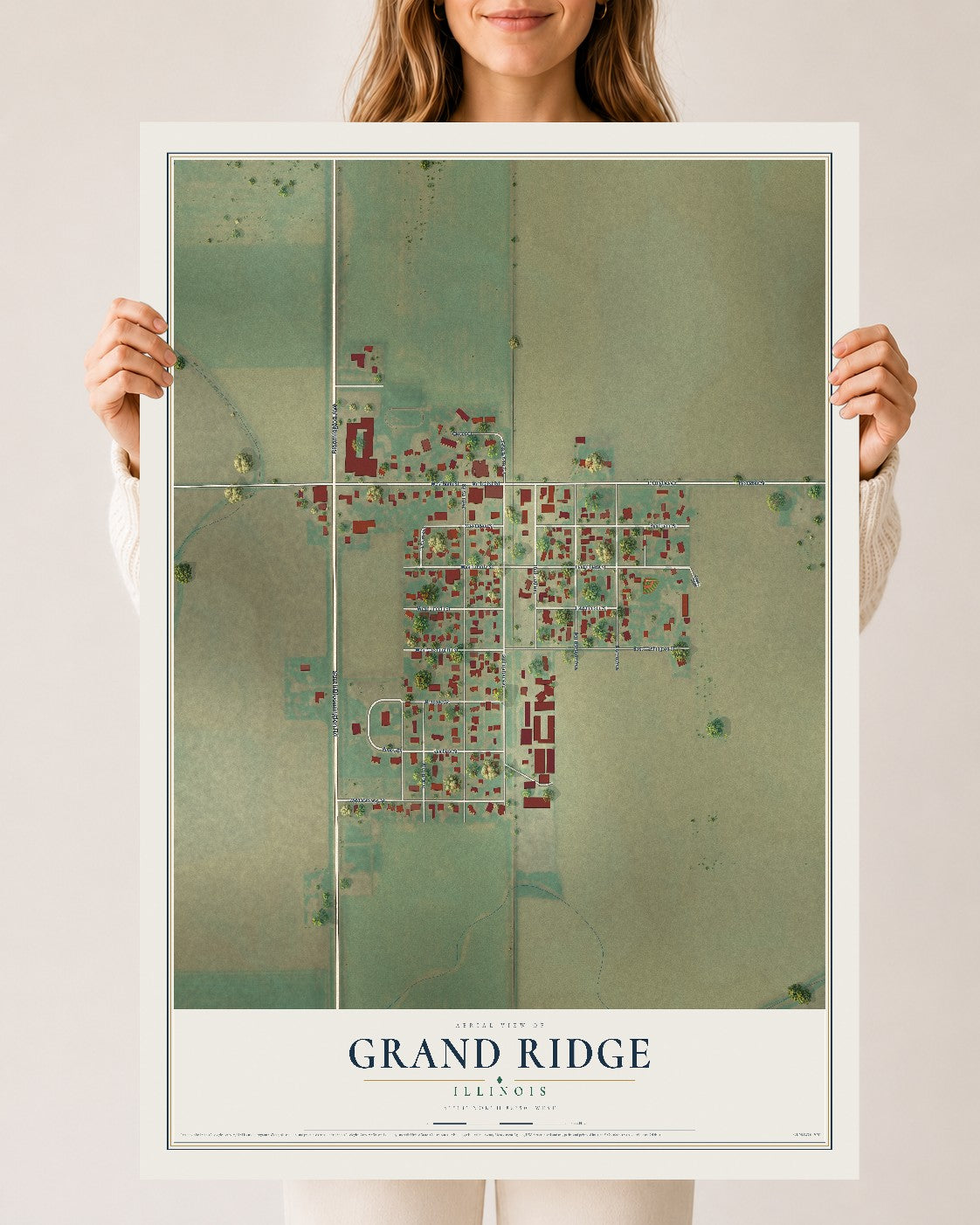 Map of Grand Ridge, Illinois, 24 x 36 inch unframed archival matte print