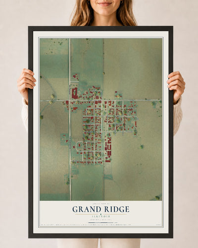 Map of Grand Ridge, Illinois, 24 x 36 inch print in a black wood frame