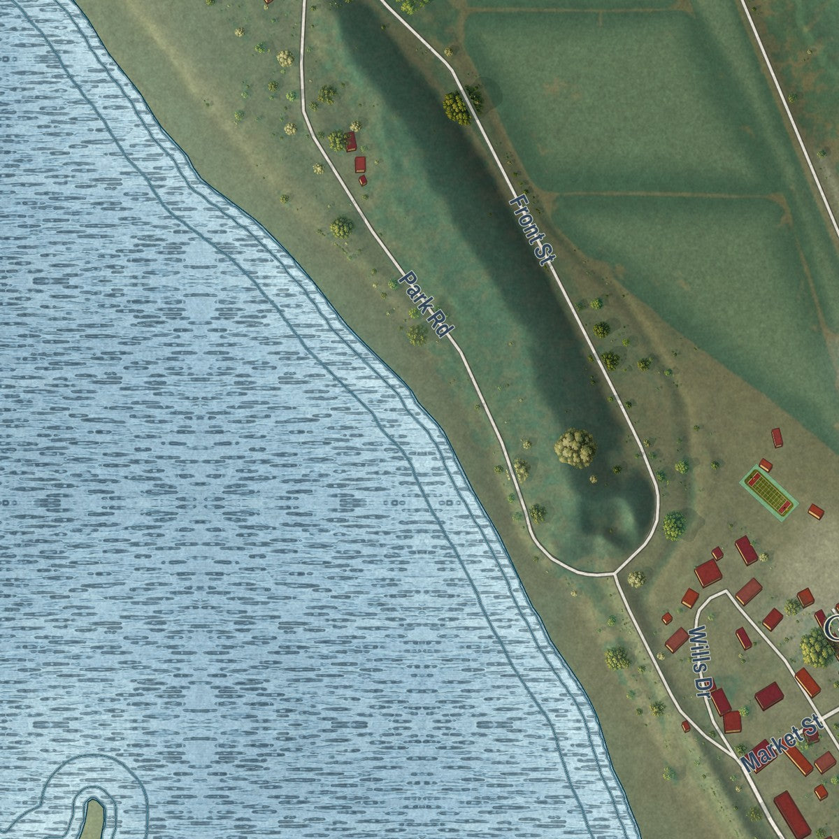 Second close-up of the map of Grand Tower, Illinois print showing more streets and buildings