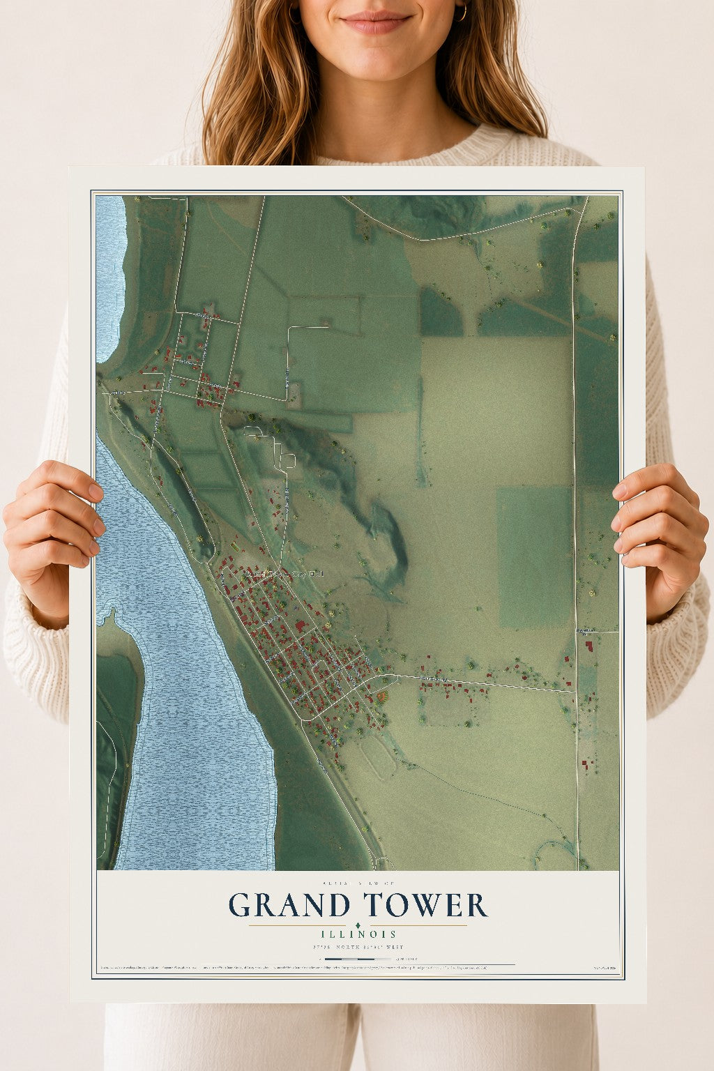 Map of Grand Tower, Illinois, 18 x 24 inch unframed archival matte print