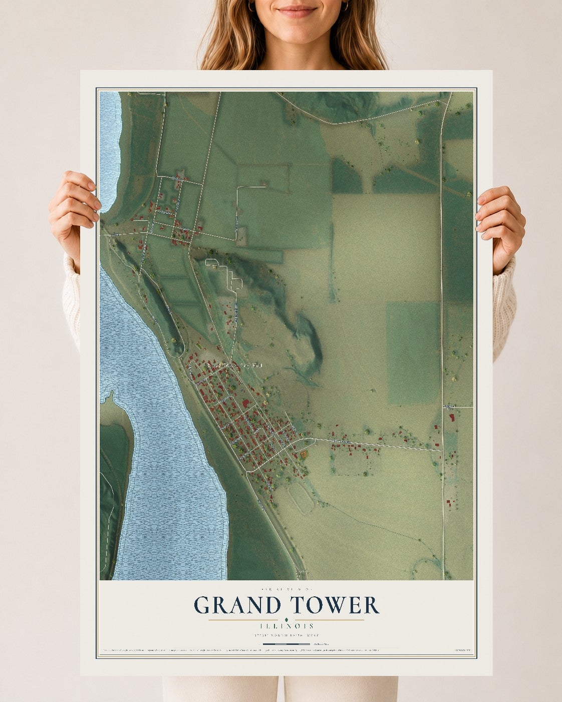 Map of Grand Tower, Illinois, 24 x 36 inch unframed archival matte print