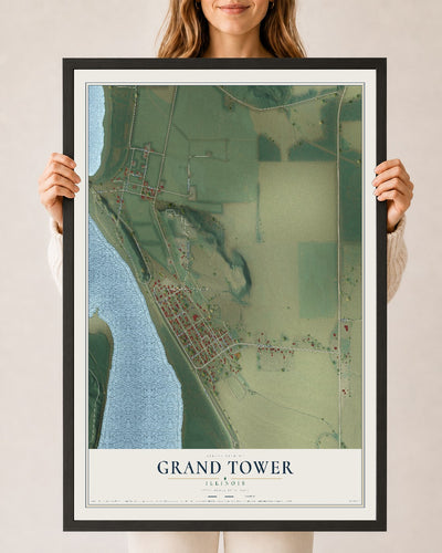 Map of Grand Tower, Illinois, 24 x 36 inch print in a black wood frame