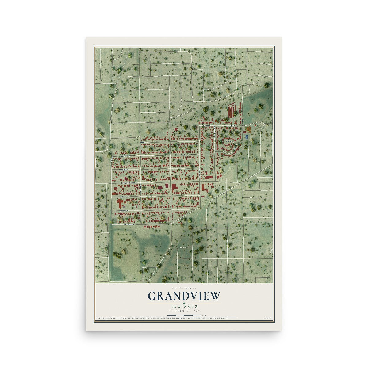 Map of Grandview, Illinois, 12 x 18 inch unframed archival matte print