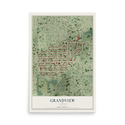 Map of Grandview, Illinois, 12 x 18 inch unframed archival matte print