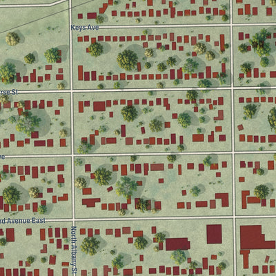 Close-up of the map of Grandview, Illinois print showing street and building detail