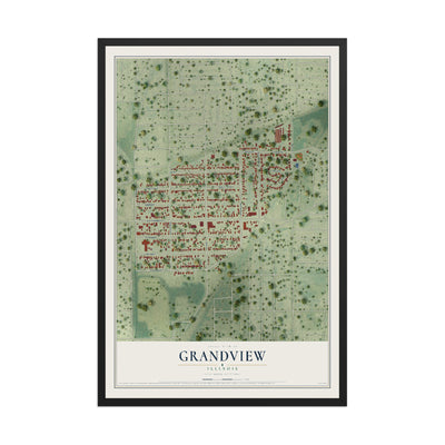 Map of Grandview, Illinois, 12 x 18 inch print in a black wood frame