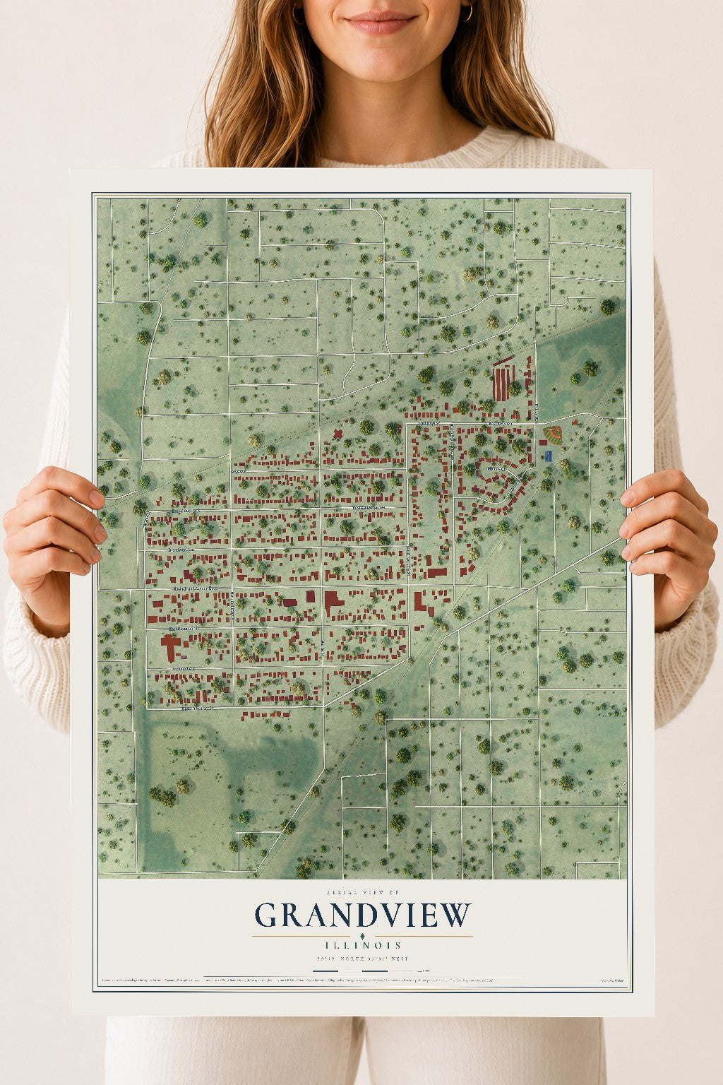 Map of Grandview, Illinois, 18 x 24 inch unframed archival matte print