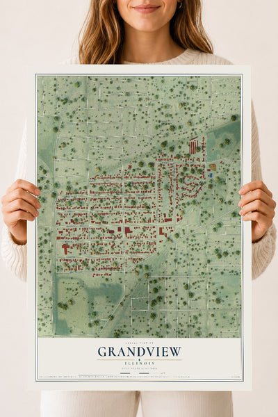 Map of Grandview, Illinois, 18 x 24 inch unframed archival matte print