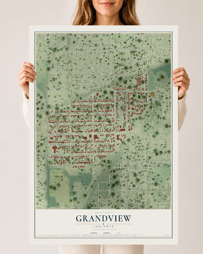 Map of Grandview, Illinois, 24 x 36 inch unframed archival matte print
