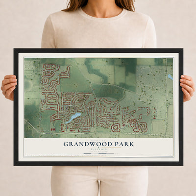 Map of Grandwood Park, Illinois, 12 x 18 inch print in a black wood frame