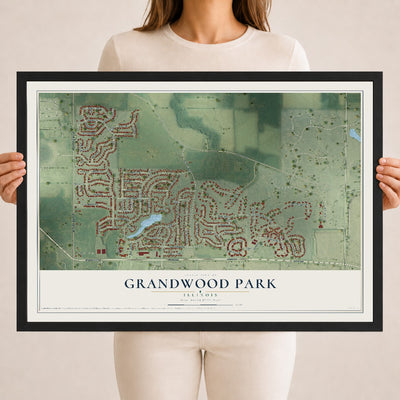 Map of Grandwood Park, Illinois, 18 x 24 inch print in a black wood frame