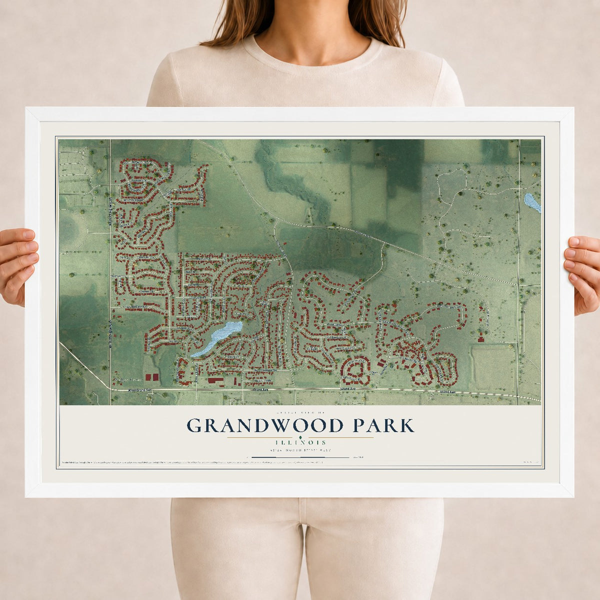 Map of Grandwood Park, Illinois, 18 x 24 inch print in a white wood frame