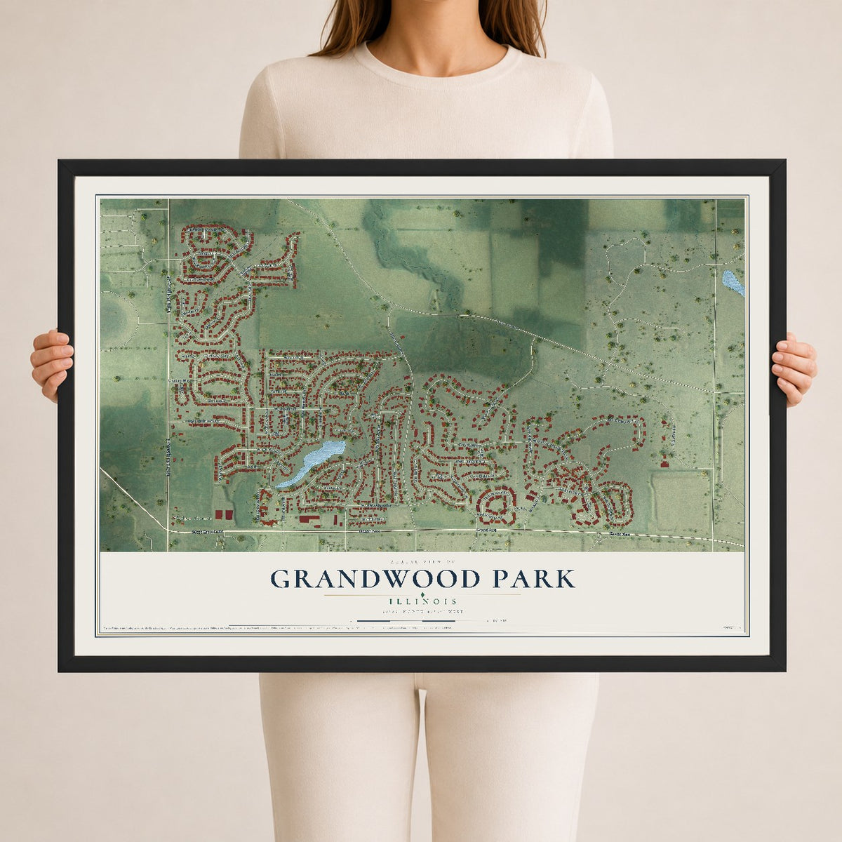 Map of Grandwood Park, Illinois, 24 x 36 inch print in a black wood frame