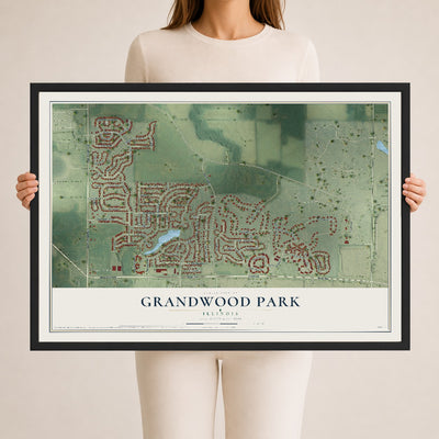Map of Grandwood Park, Illinois, 24 x 36 inch print in a black wood frame