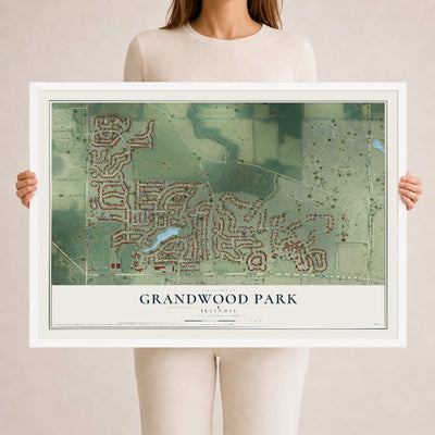 Map of Grandwood Park, Illinois, 24 x 36 inch print in a white wood frame