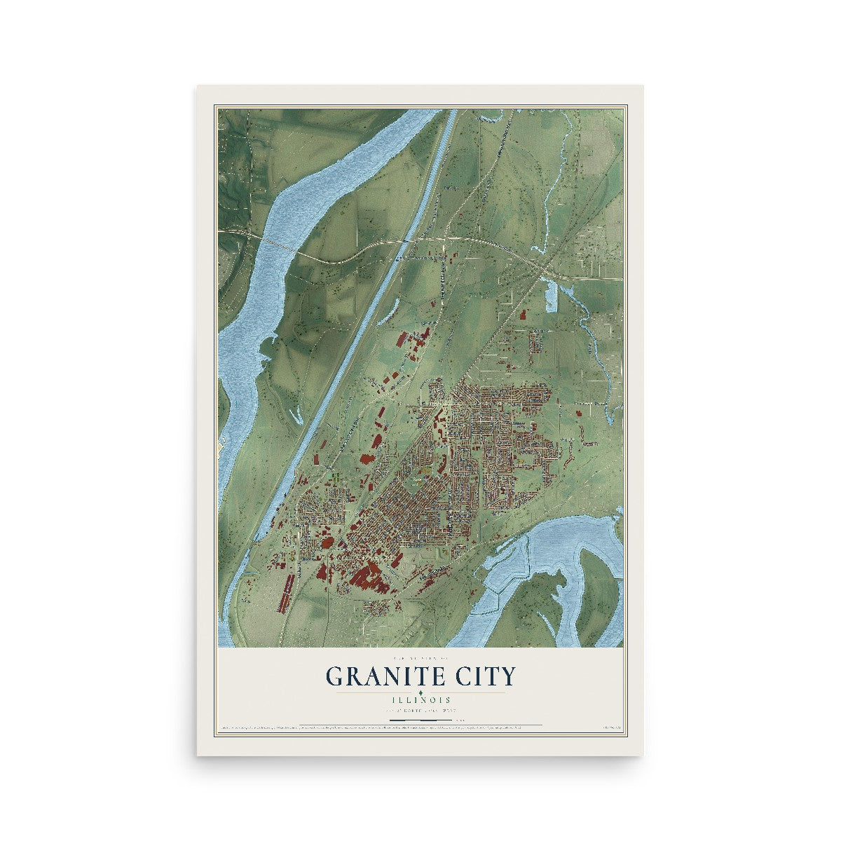 Map of Granite City, Illinois, 12 x 18 inch unframed archival matte print