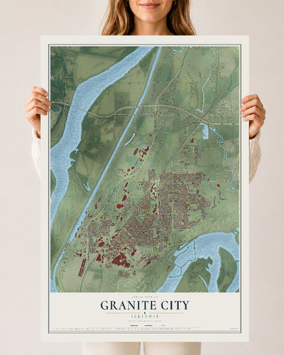 Map of Granite City, Illinois, 24 x 36 inch unframed archival matte print