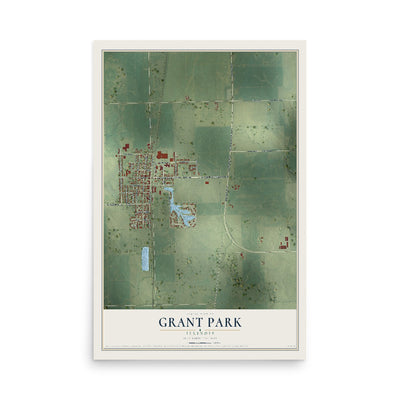 Map of Grant Park, Illinois, 12 x 18 inch unframed archival matte print