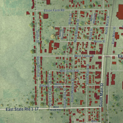 Close-up of the map of Grant Park, Illinois print showing street and building detail