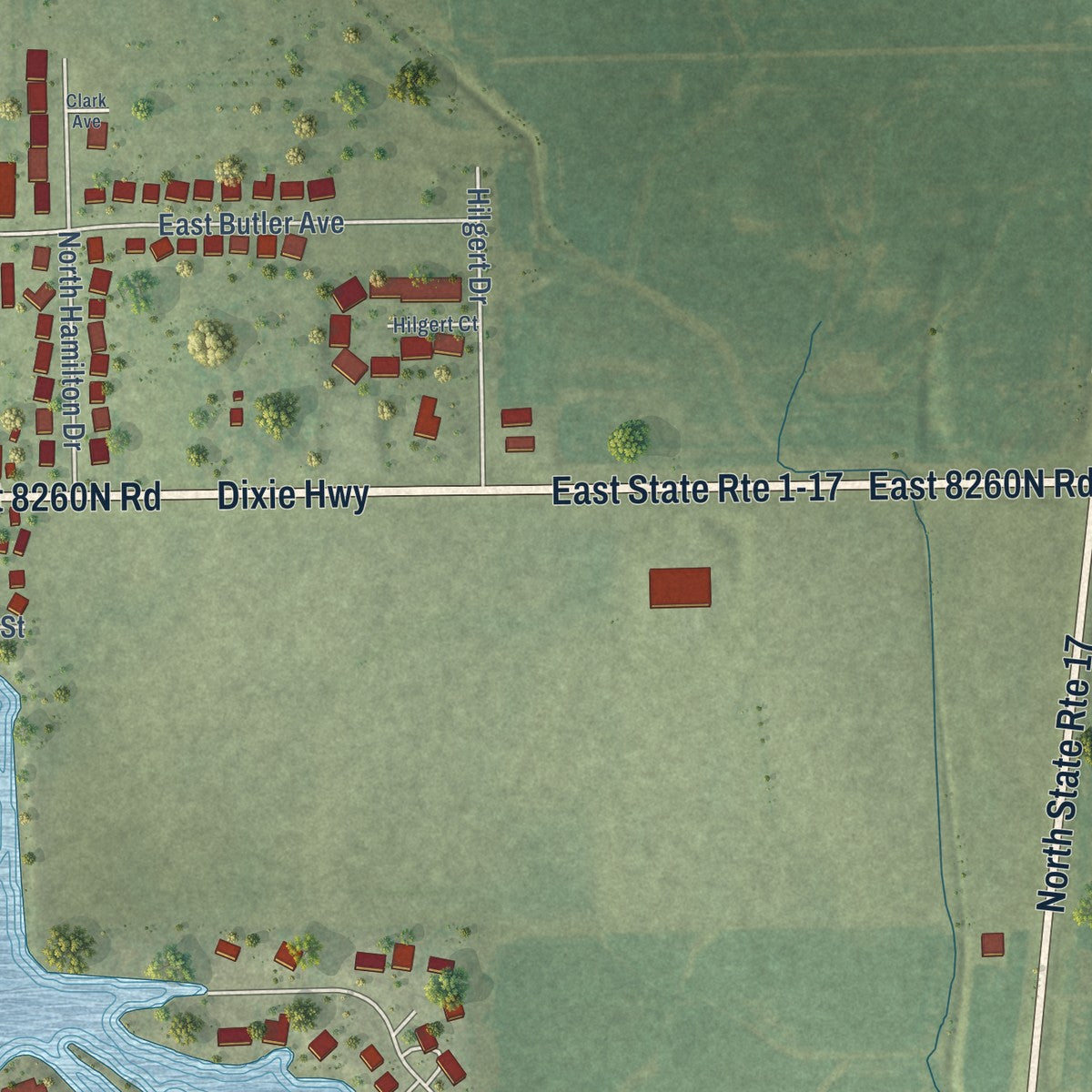 Second close-up of the map of Grant Park, Illinois print showing more streets and buildings
