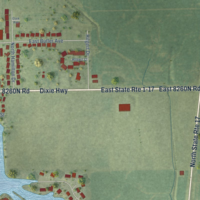 Second close-up of the map of Grant Park, Illinois print showing more streets and buildings