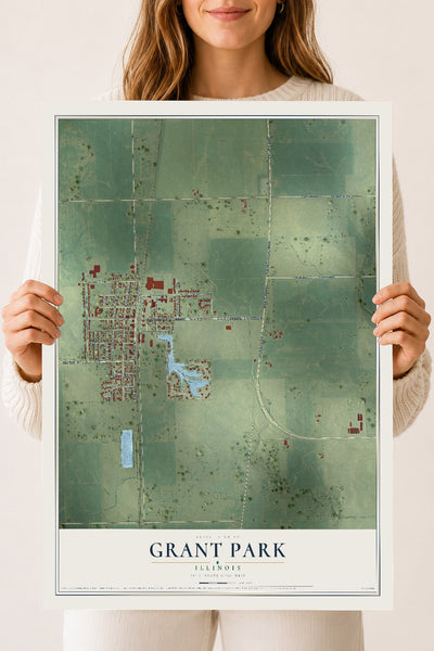Map of Grant Park, Illinois, 18 x 24 inch unframed archival matte print