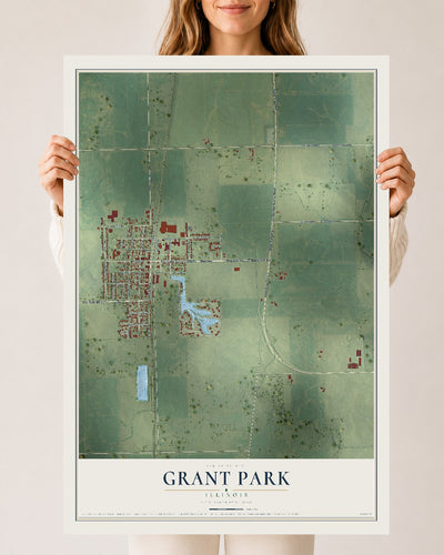 Map of Grant Park, Illinois, 24 x 36 inch unframed archival matte print