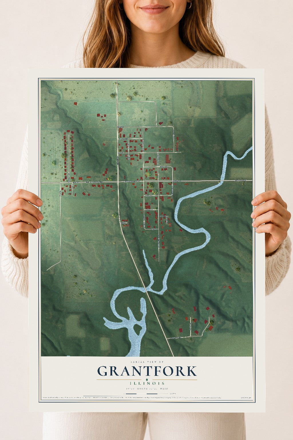 Map of Grantfork, Illinois, 18 x 24 inch unframed archival matte print