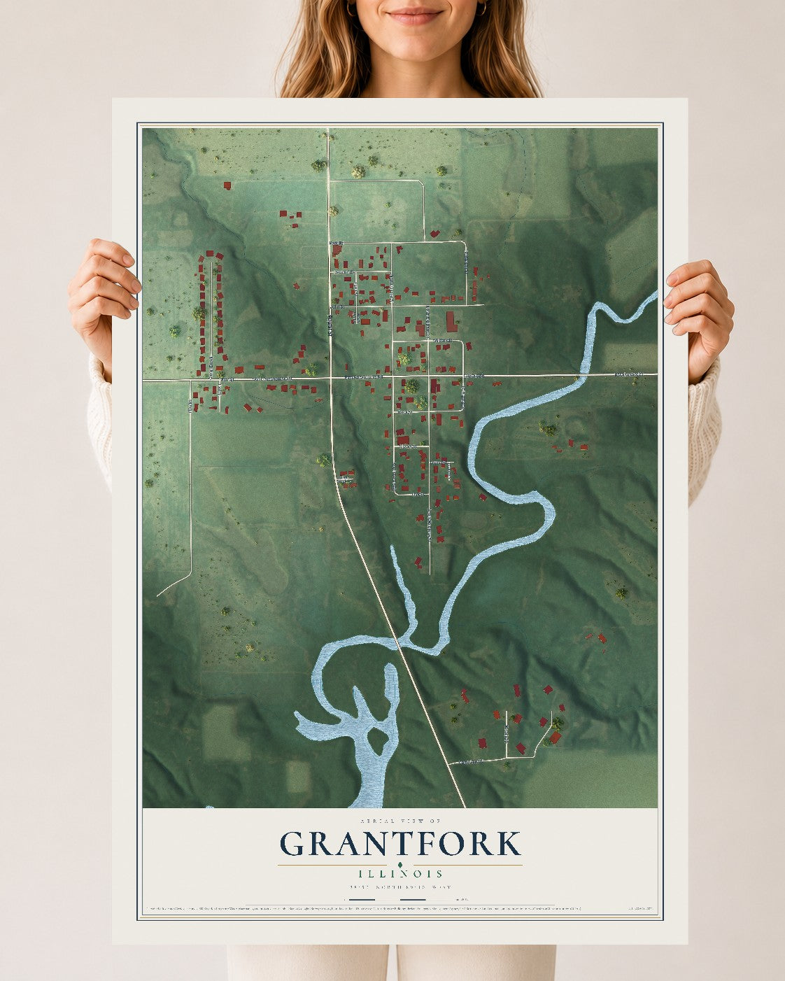 Map of Grantfork, Illinois, 24 x 36 inch unframed archival matte print