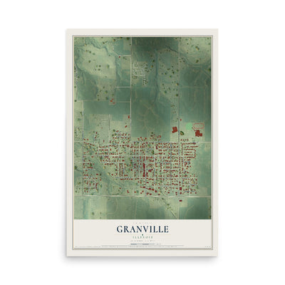 Map of Granville, Illinois, 12 x 18 inch unframed archival matte print