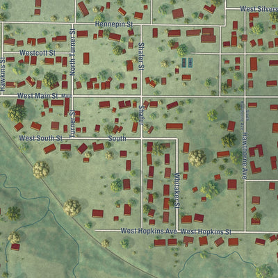 Second close-up of the map of Granville, Illinois print showing more streets and buildings