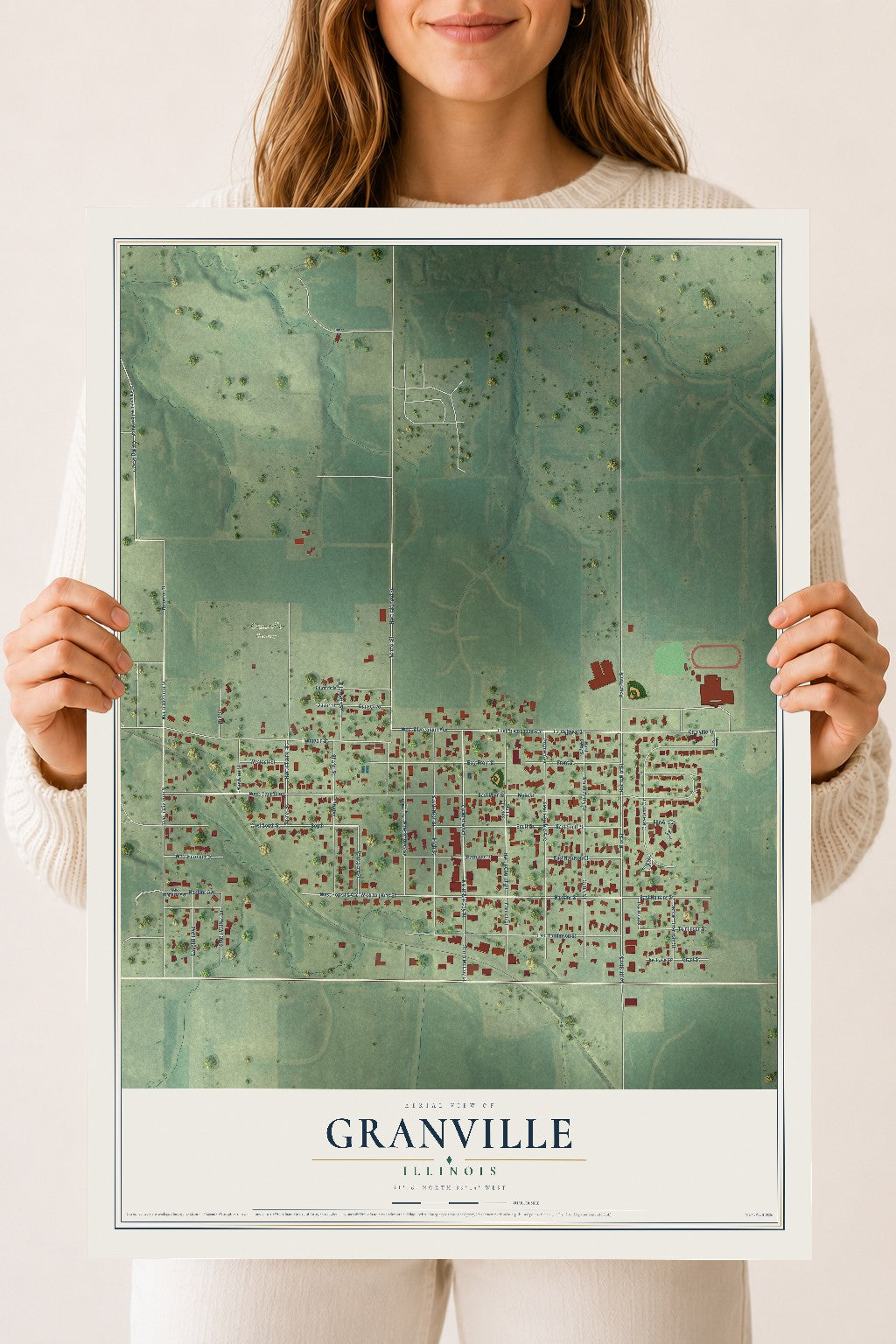 Map of Granville, Illinois, 18 x 24 inch unframed archival matte print