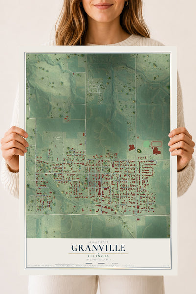 Map of Granville, Illinois, 18 x 24 inch unframed archival matte print