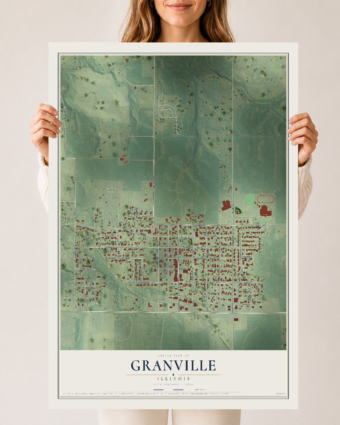 Map of Granville, Illinois, 24 x 36 inch unframed archival matte print