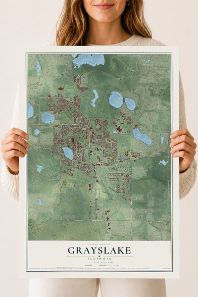 Map of Grayslake, Illinois, 18 x 24 inch unframed archival matte print