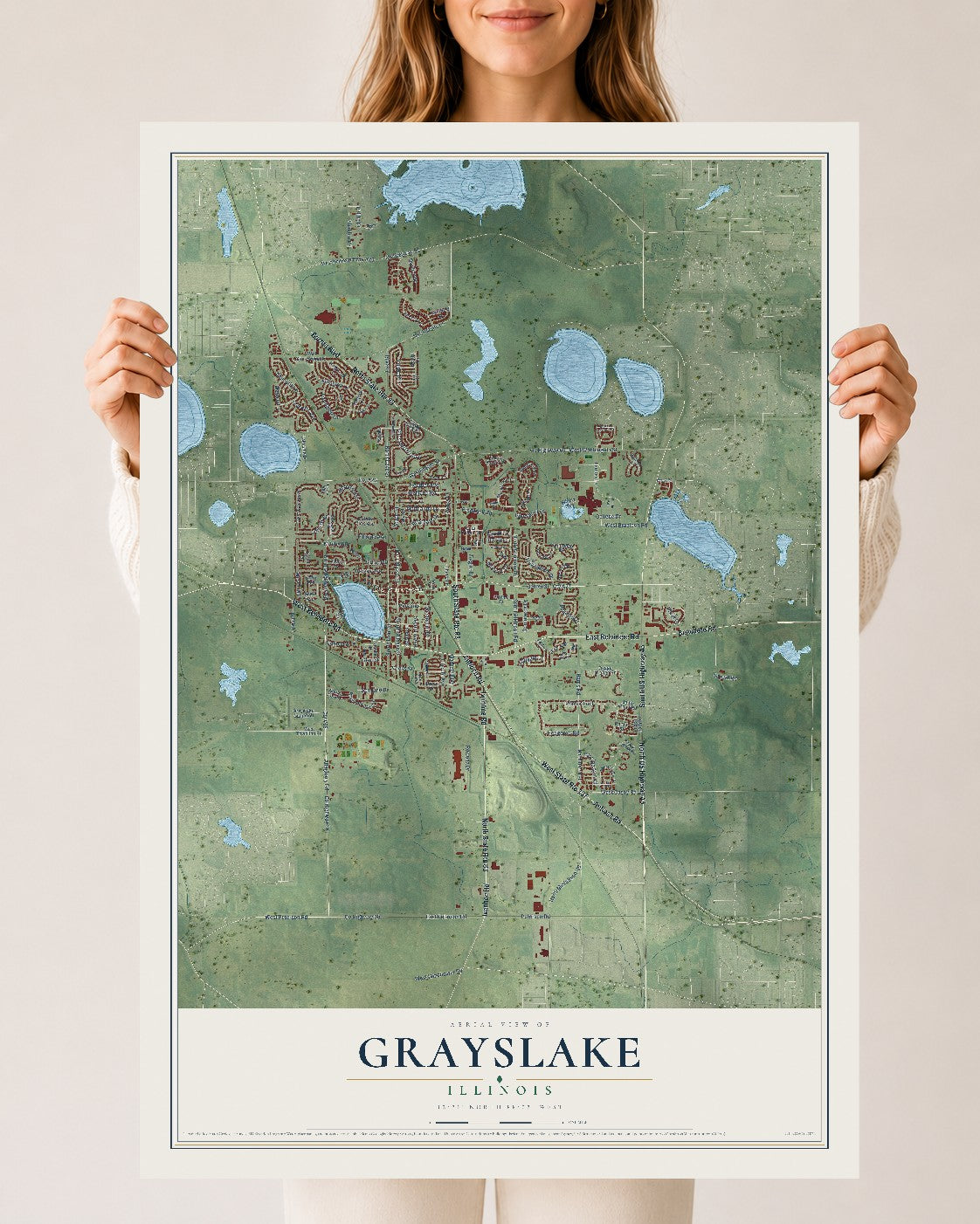 Map of Grayslake, Illinois, 24 x 36 inch unframed archival matte print