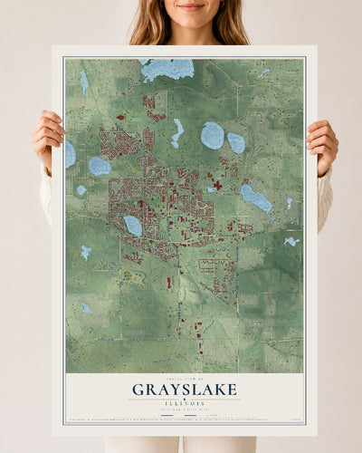 Map of Grayslake, Illinois, 24 x 36 inch unframed archival matte print