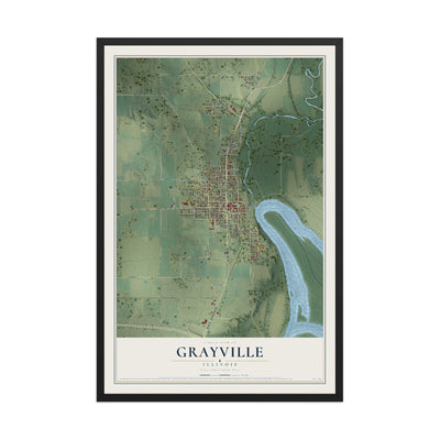 Map of Grayville, Illinois, 12 x 18 inch print in a black wood frame