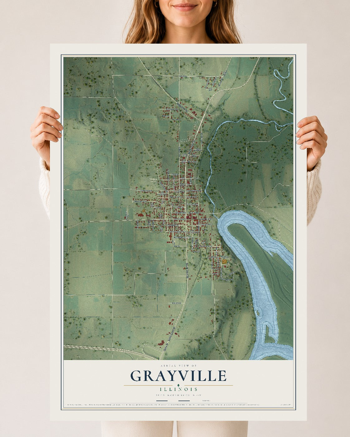 Map of Grayville, Illinois, 24 x 36 inch unframed archival matte print